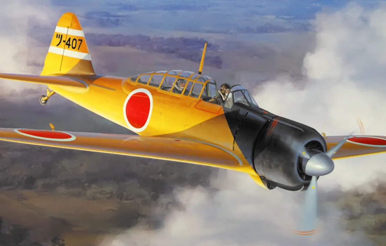 Photo wallpaper war, art, painting, aviation, Tsukuba Flying Group, A6m2-K zero fighter