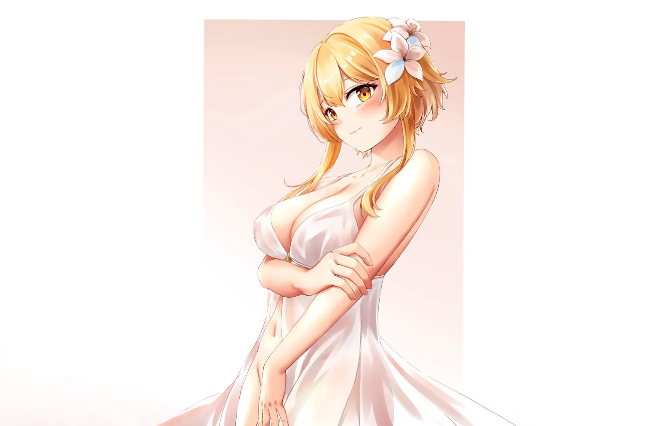 Photo wallpaper girl, sexy, cleavage, dress, boobs, anime, beautiful, short hair