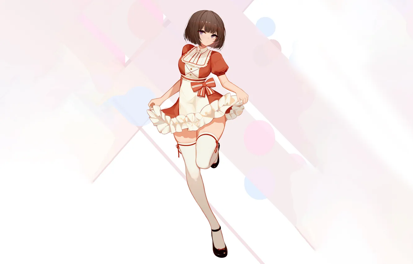 Photo wallpaper girl, sexy, thighhighs, dress, legs, brown hair, anime, beautiful