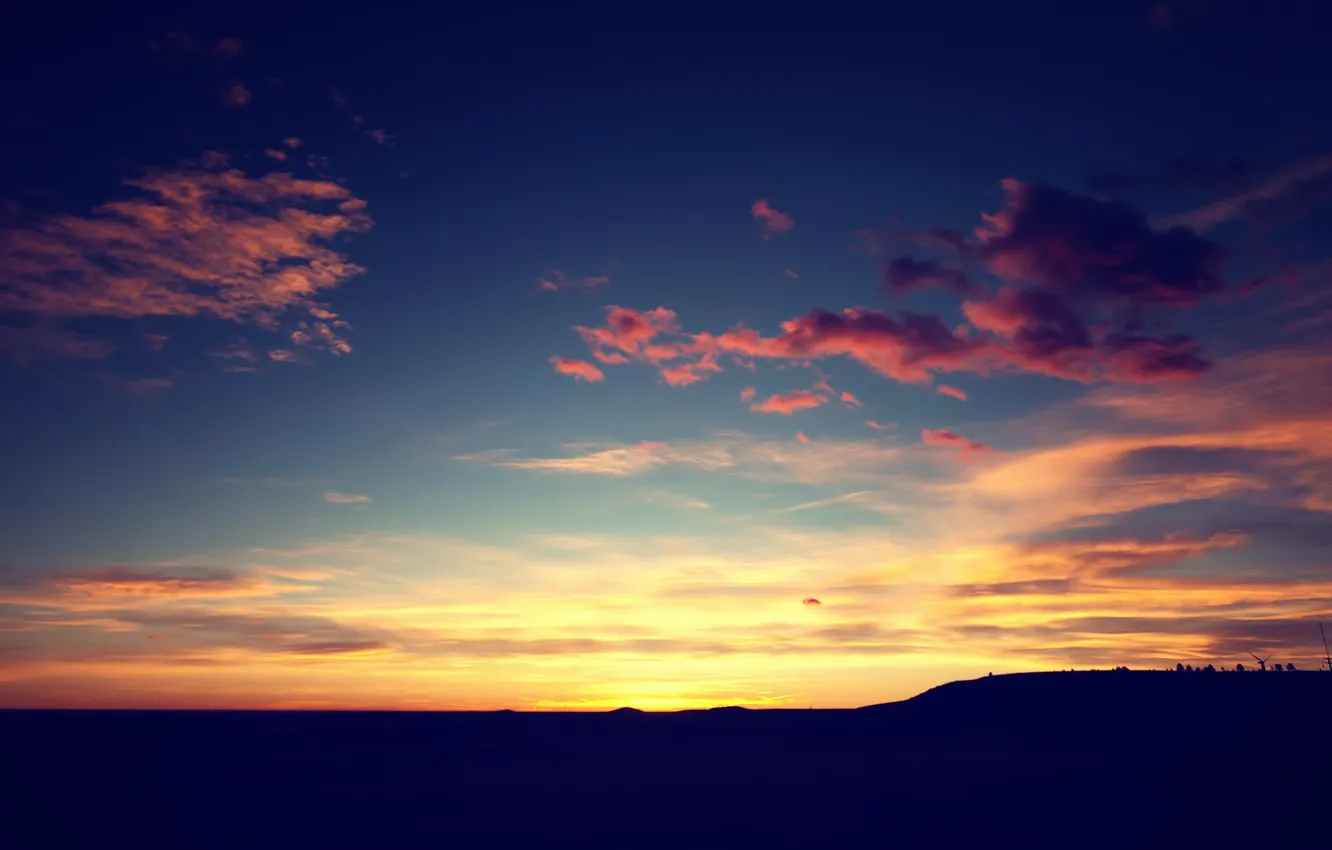 Photo wallpaper sunset, clouds, landscapes, wind turbines