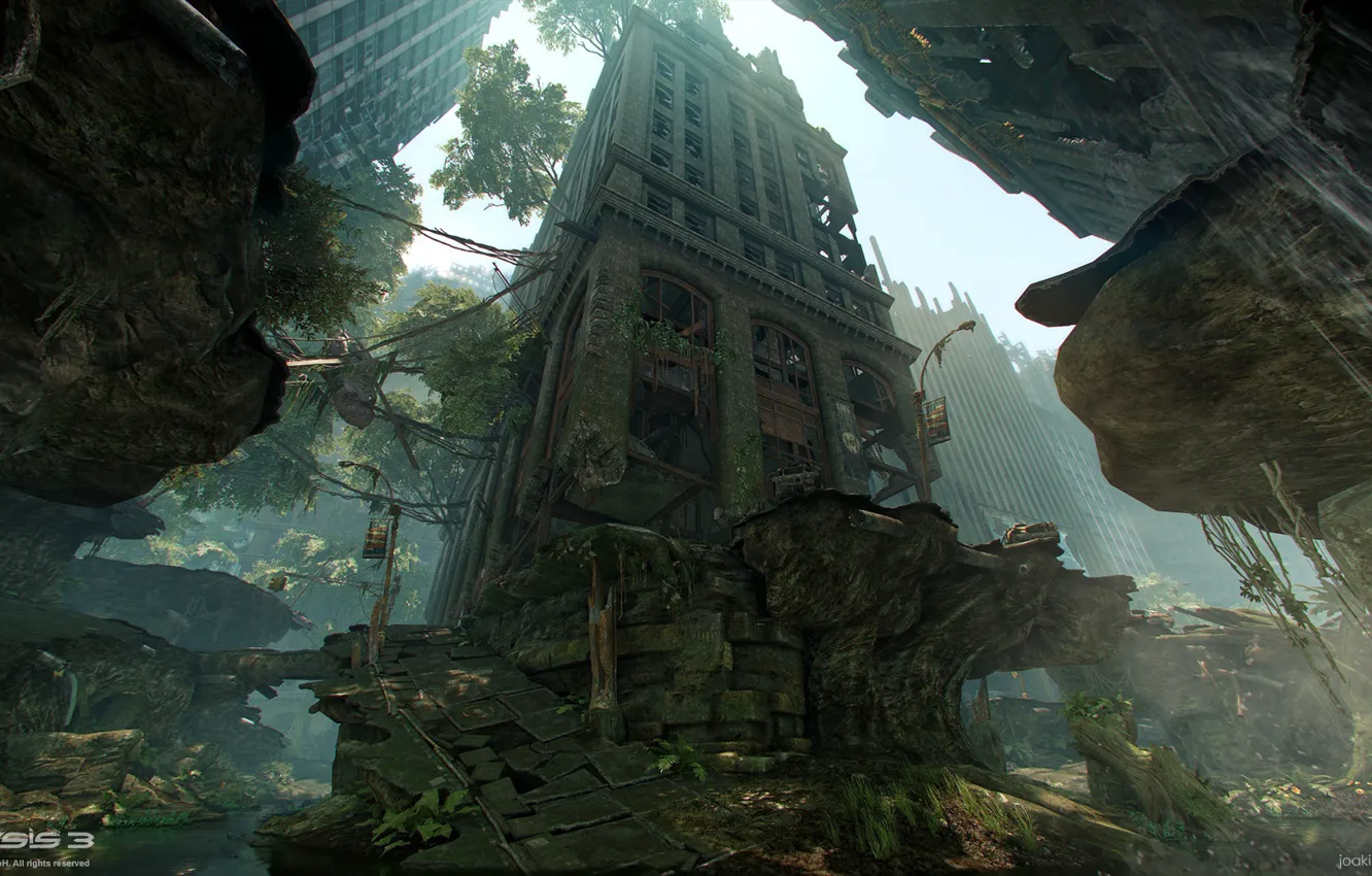 Photo wallpaper building, destruction, helicopter, Financial District, Crysis 3 MP
