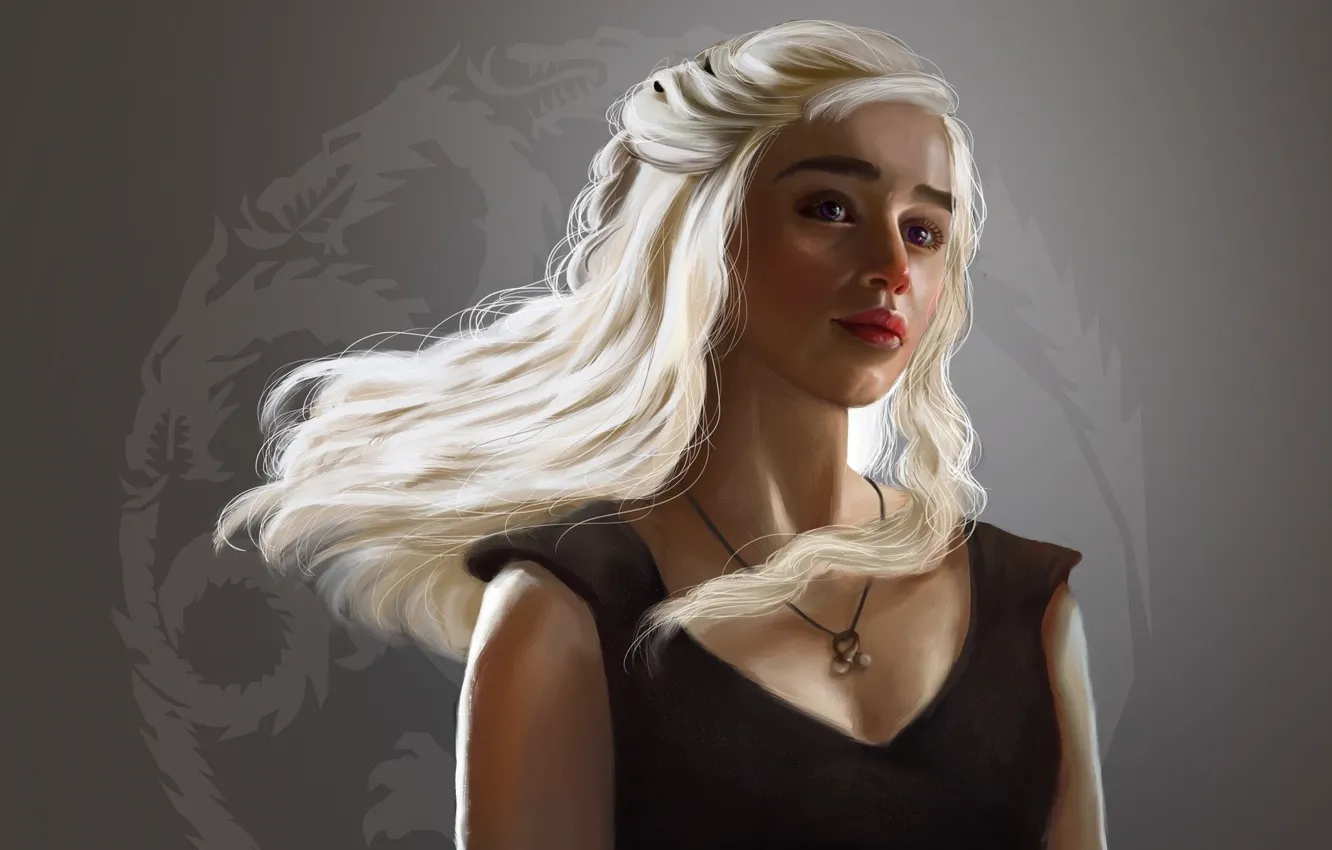Photo wallpaper girl, fantasy, long hair, art, painting, dragon, Game of Thrones, blonde