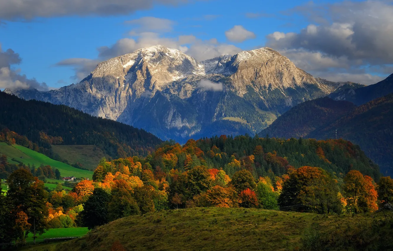Photo wallpaper autumn, forest, clouds, landscape, mountains, nature, Germany, Alps