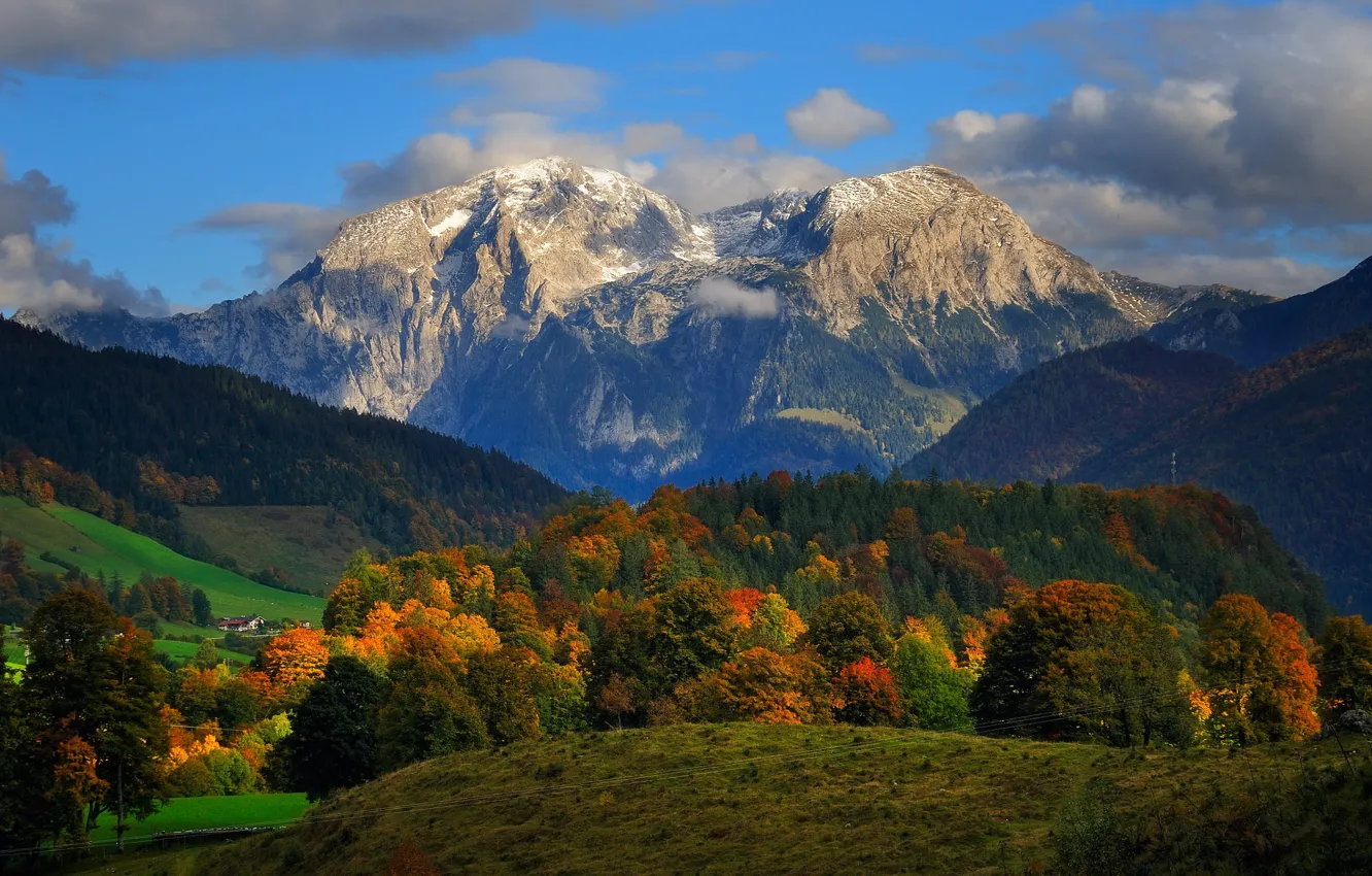 Photo wallpaper autumn, clouds, landscape, mountains, nature, Germany, Alps, forest