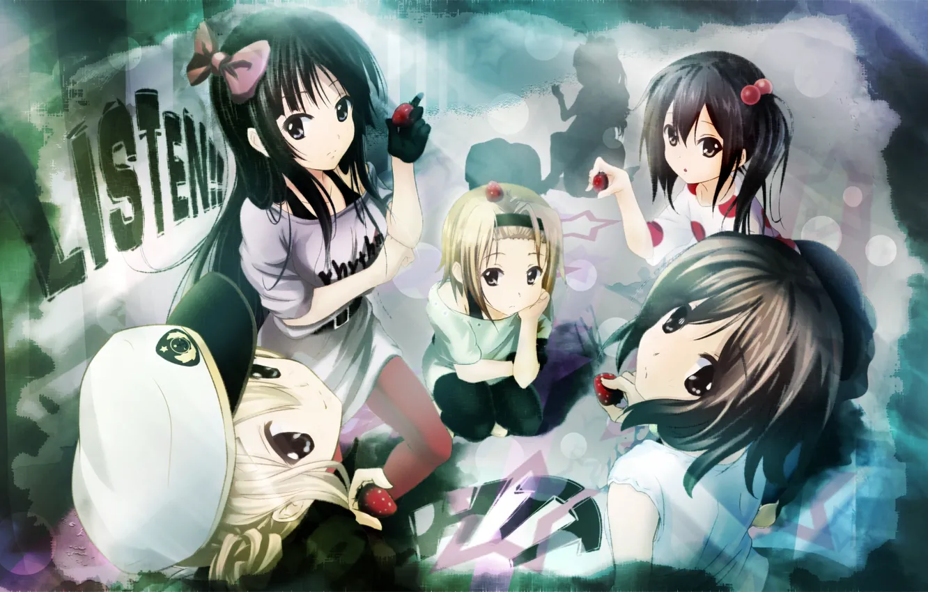 Photo wallpaper group, strawberry, cap, mio akiyama, tainak to knighty, kotobuki tsumugi, nakano azusa, K-on