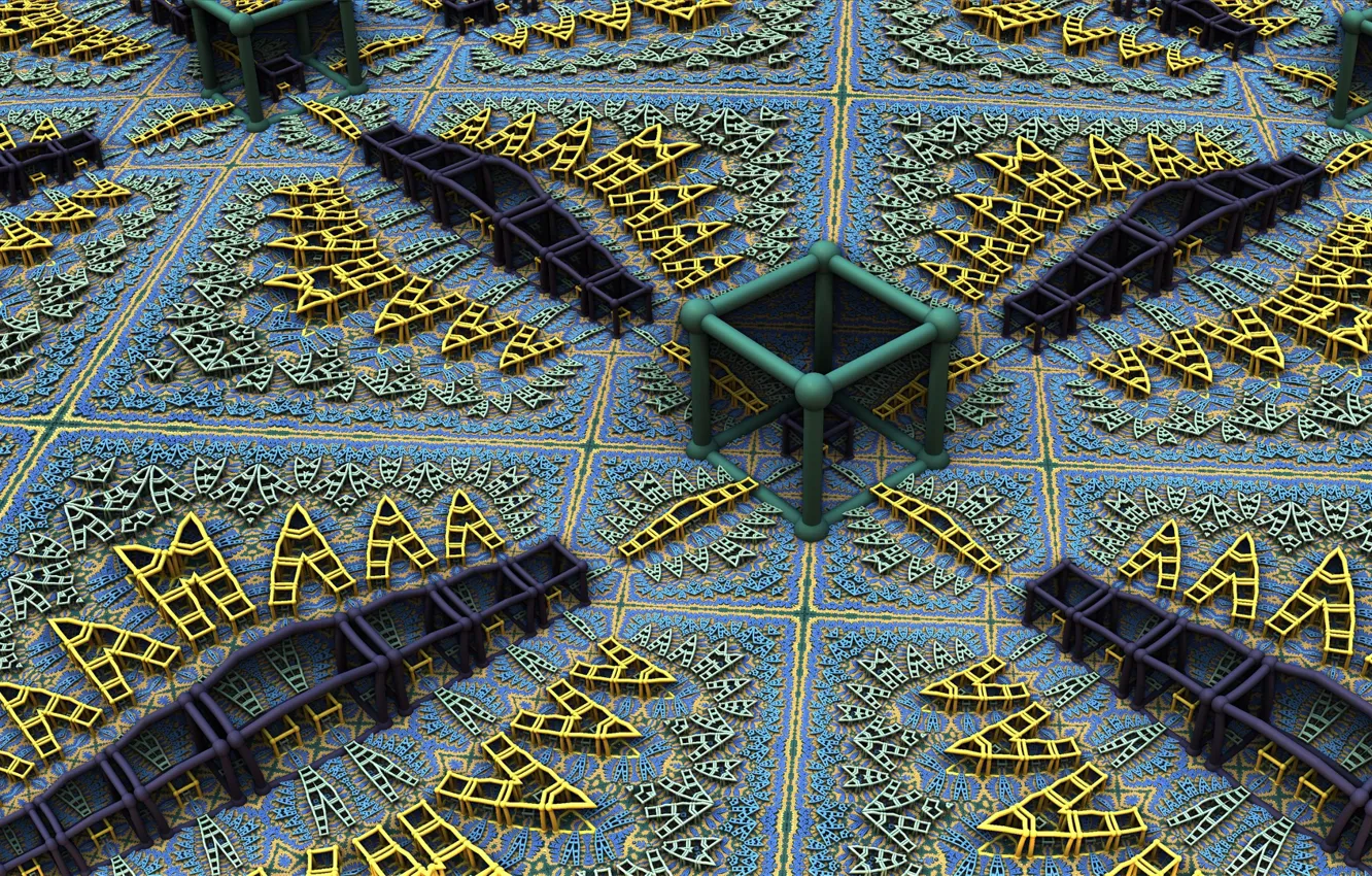 Photo wallpaper rays, cube, square