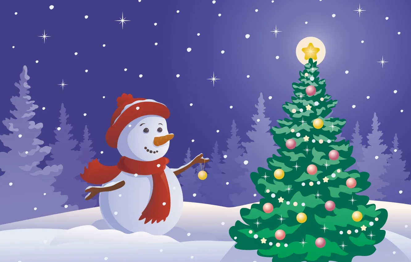 Photo wallpaper stars, decoration, toy, tree, new year, snowman