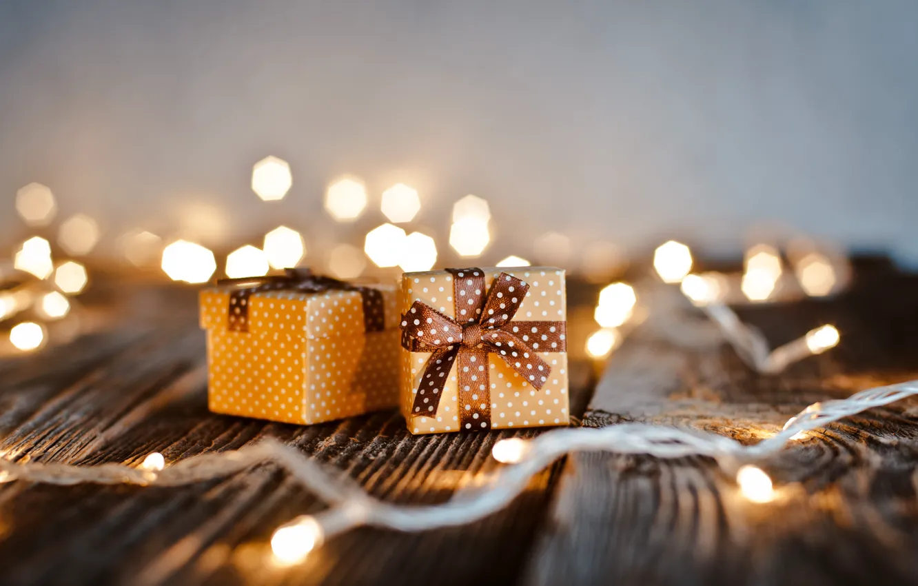 Photo wallpaper table, holiday, gift, new year, lights, Shangarey Julia