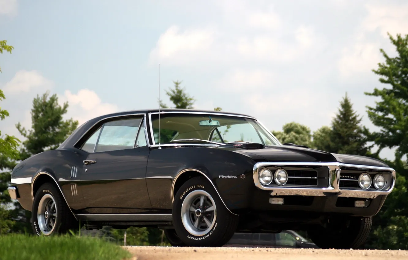 Photo wallpaper the sky, background, black, coupe, Pontiac, Pontiac, 1967, the front