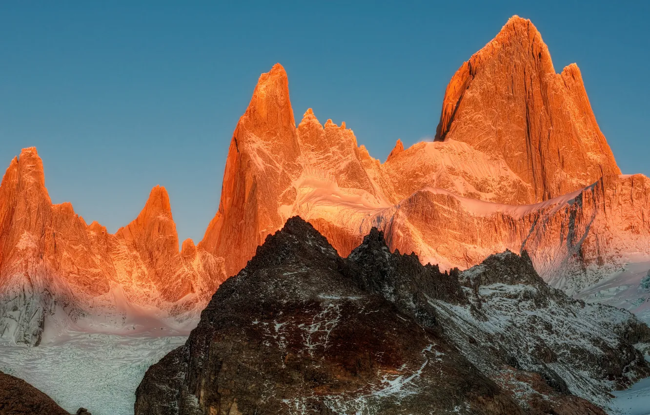 Photo wallpaper the sky, the sun, snow, mountains, rocks, Trey Ratcliff