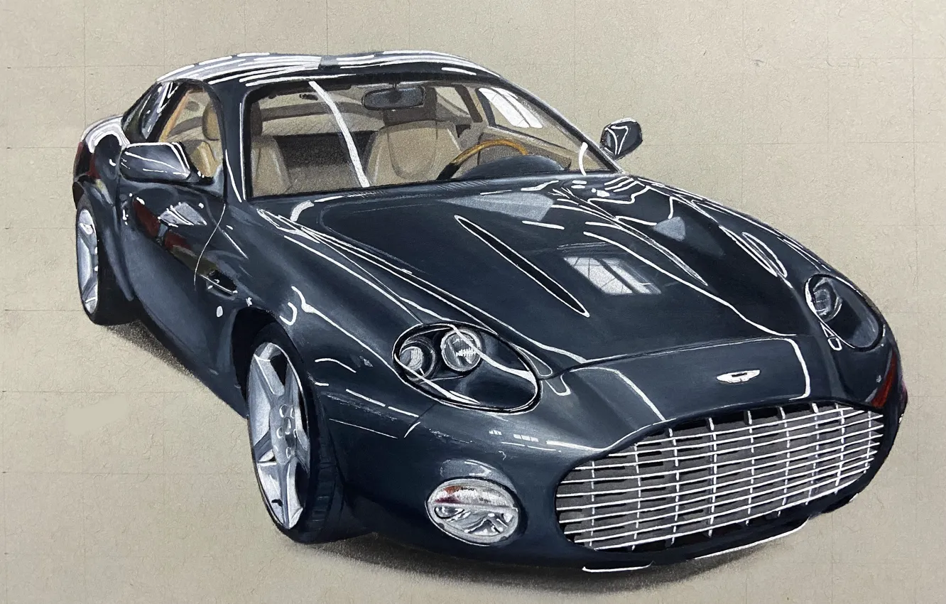 Photo wallpaper Aston Martin, Black, Figure, Car, Art, Front, 2022, Aston Martin DB7 Zagato