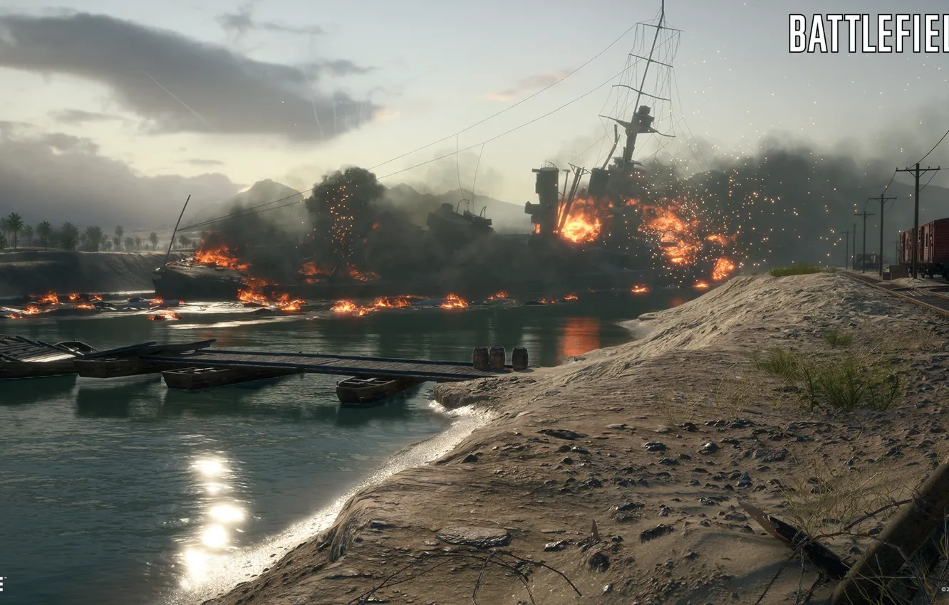 Photo wallpaper lights, ship, channel, Battlefield 1, Suez
