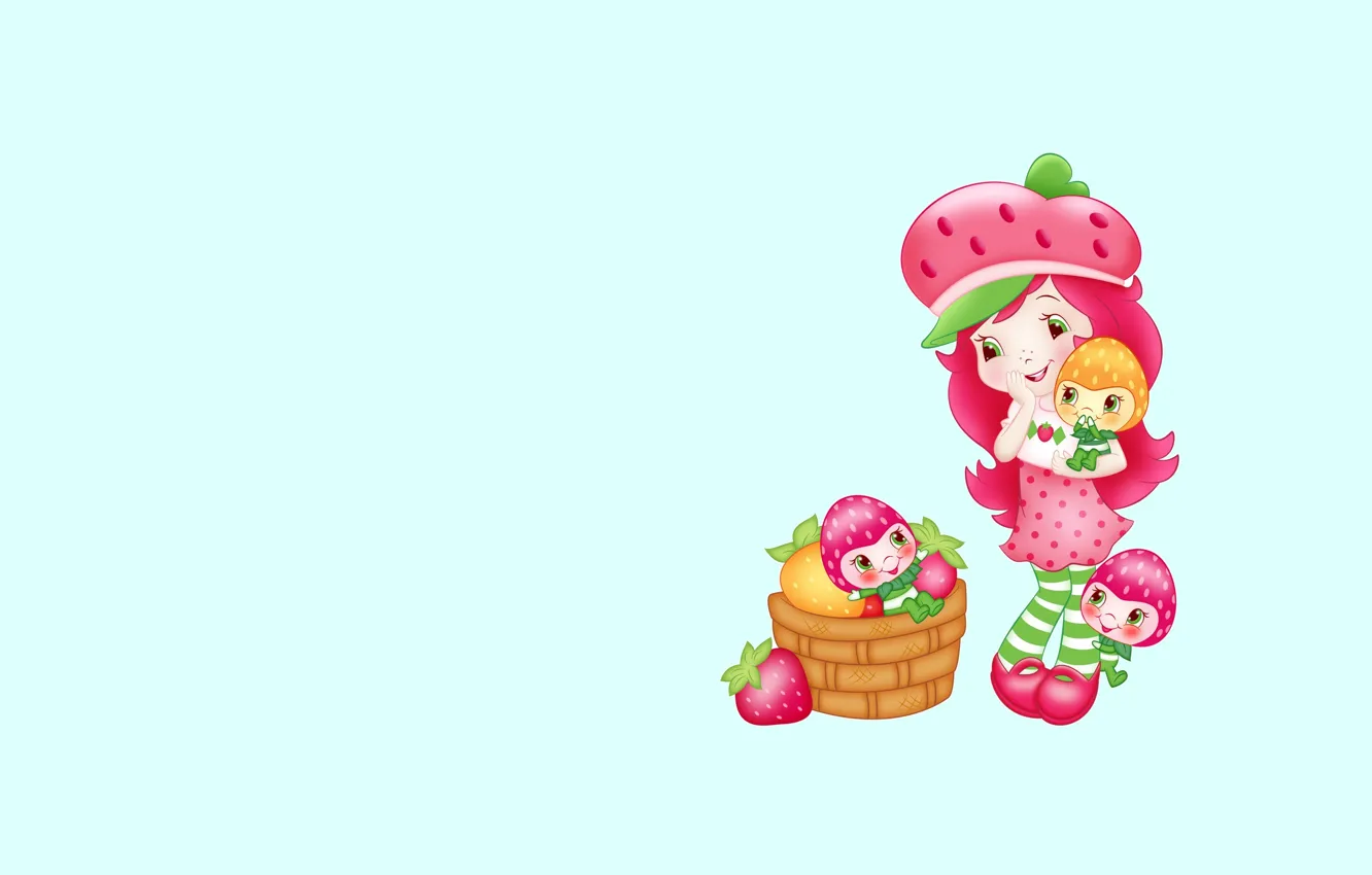 Photo wallpaper girl, children's, berry, background. art, basket. summer
