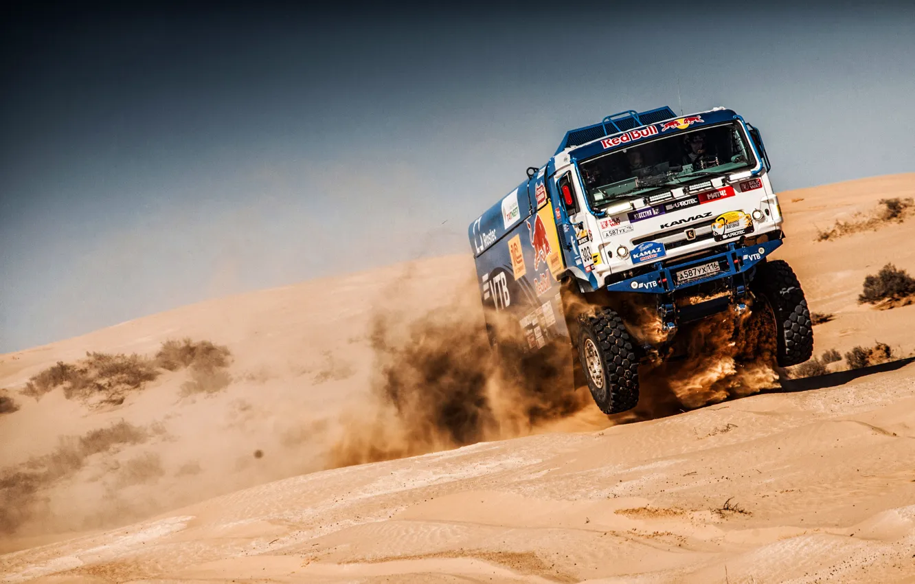 Photo wallpaper Sand, Sport, Machine, Speed, Truck, Master, Russia, Kamaz