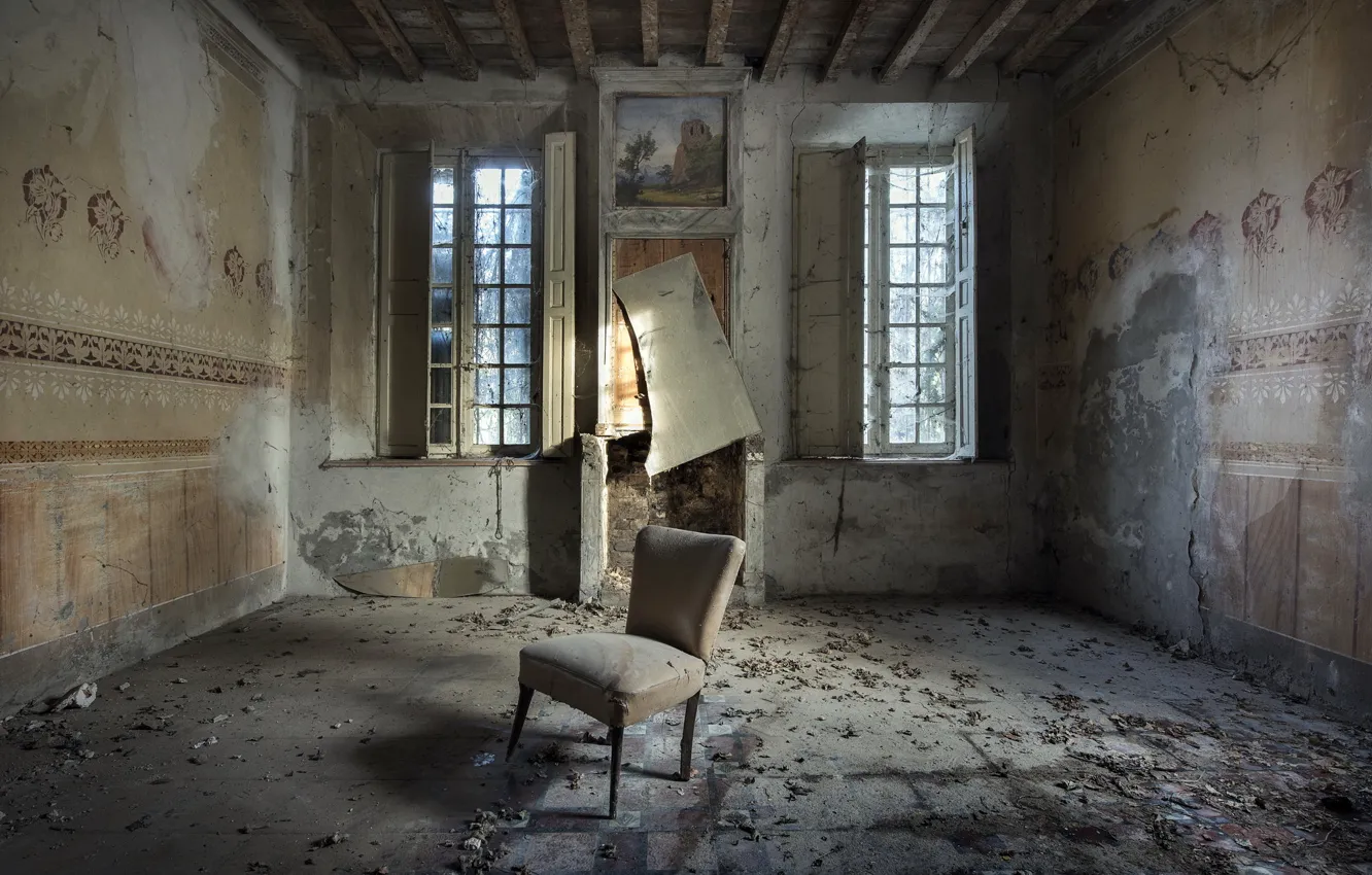 Photo wallpaper room, Windows, chair