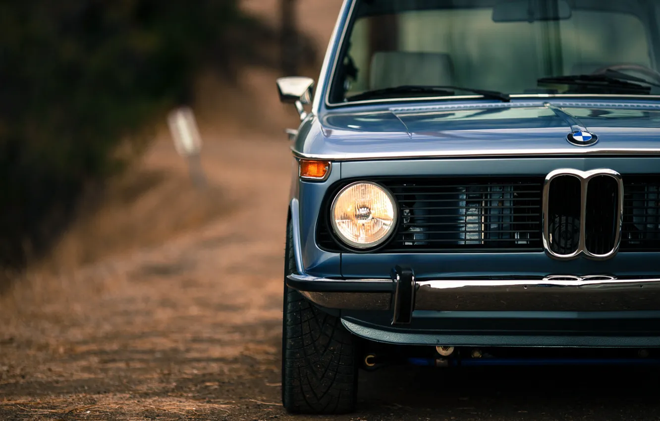 Photo wallpaper The sky, Auto, Headlight, Retro, BMW, Machine, Logo, Grille