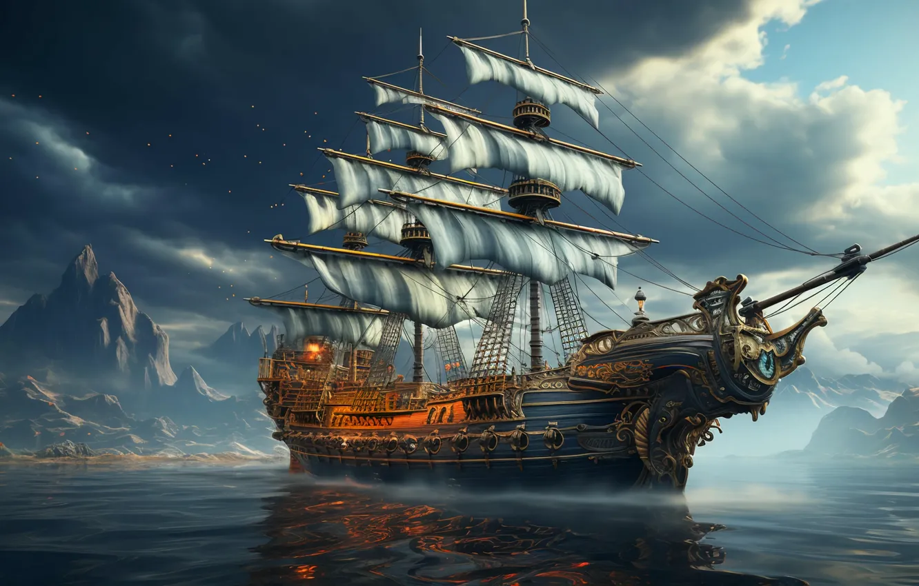 Photo wallpaper sea, the sky, water, clouds, ship, sailboat, sail, The ship