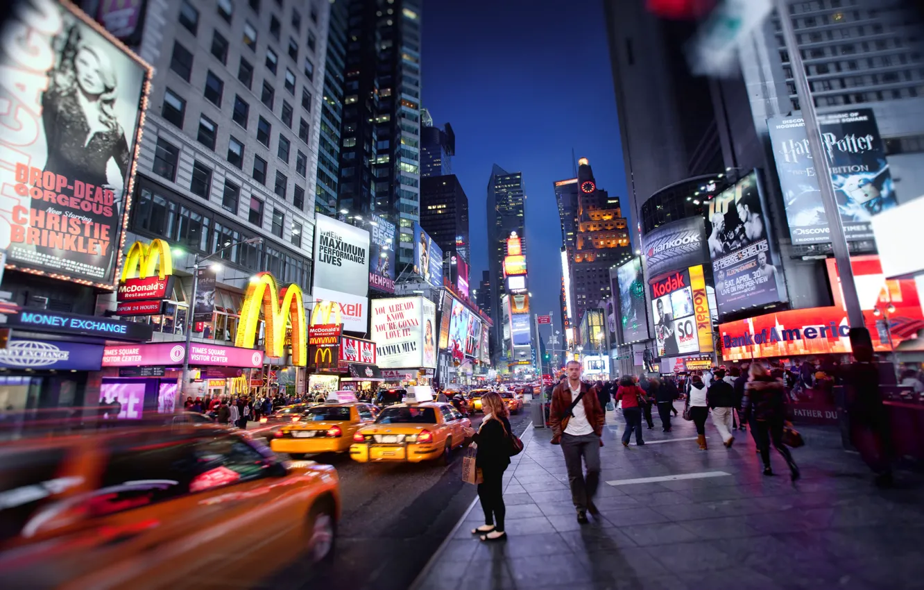 Photo wallpaper night, new York, new york, usa, nyc, Times Square, Down on Broadway