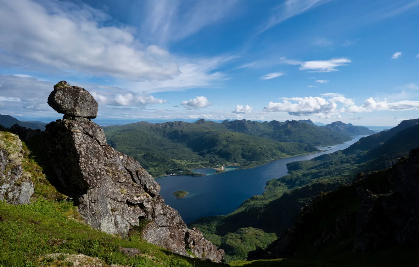 Photo wallpaper clouds, stones, Norway, the fjord