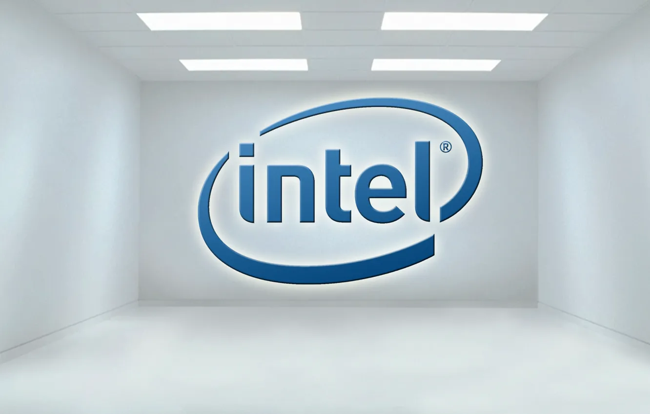Photo wallpaper Blue, Room, logo, Intel, Logo, Intel