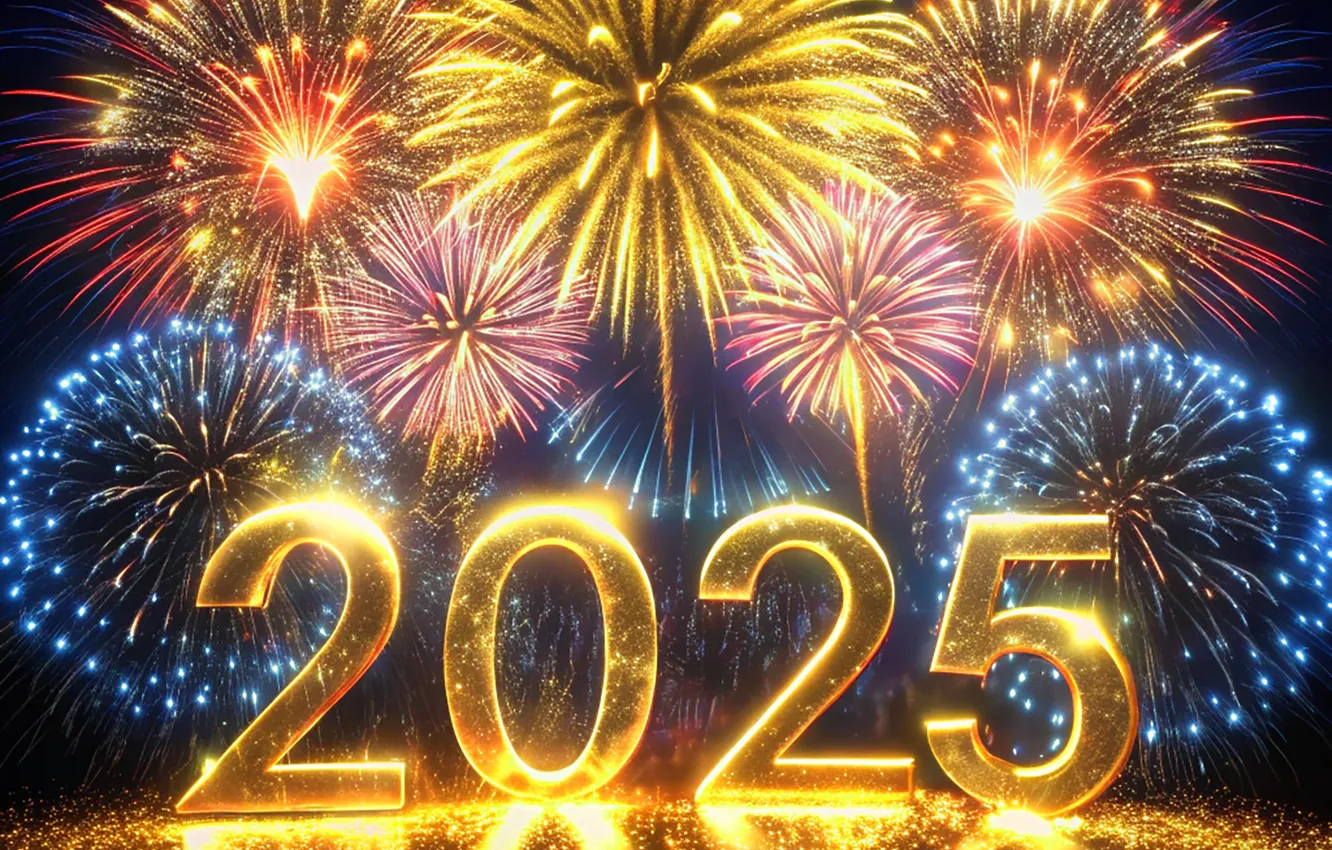 Photo wallpaper new year, salute, colorful, figures, New Year, fireworks, numbers, 2025