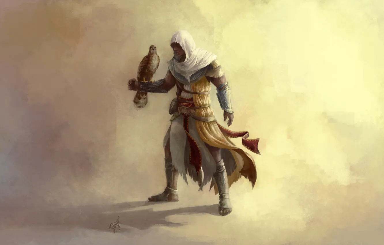 Photo wallpaper eagle, hood, killer, art, assassin's creed, origins, protagonist, Assassin's Creed: Origins