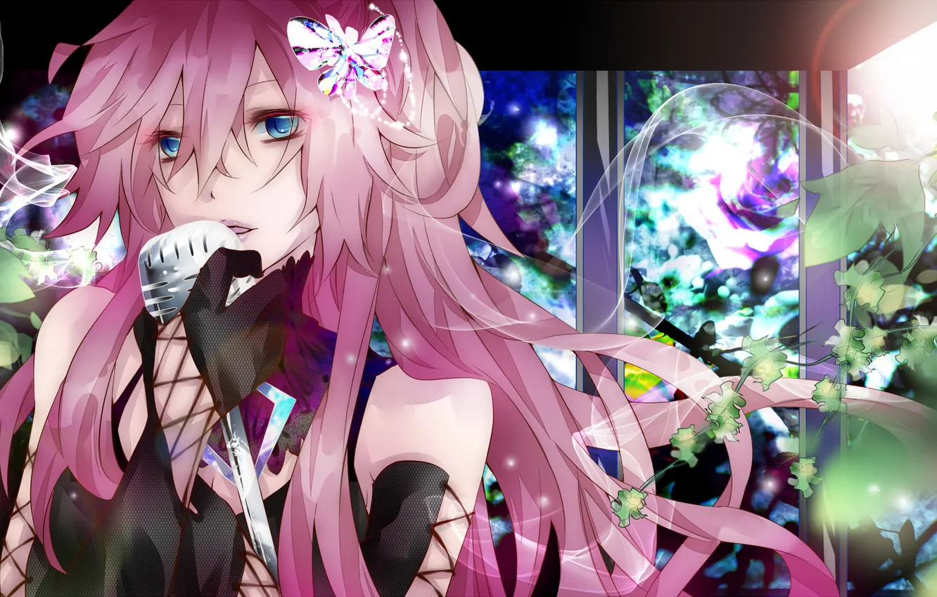 Photo wallpaper girl, butterfly, art, vocaloid, megurine luka, sings