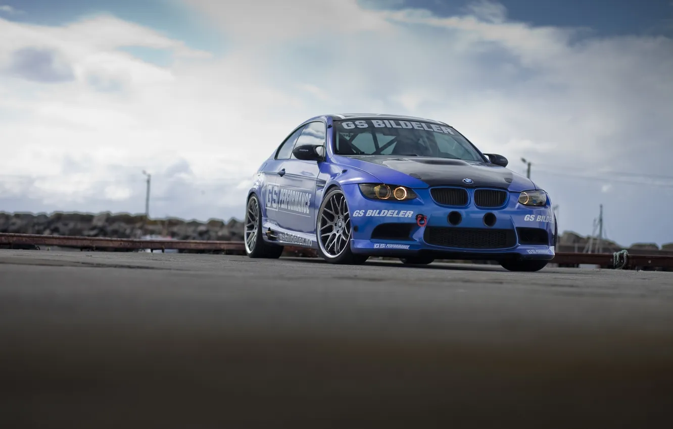 Photo wallpaper the sky, clouds, blue, tuning, bmw, BMW, coupe, blue