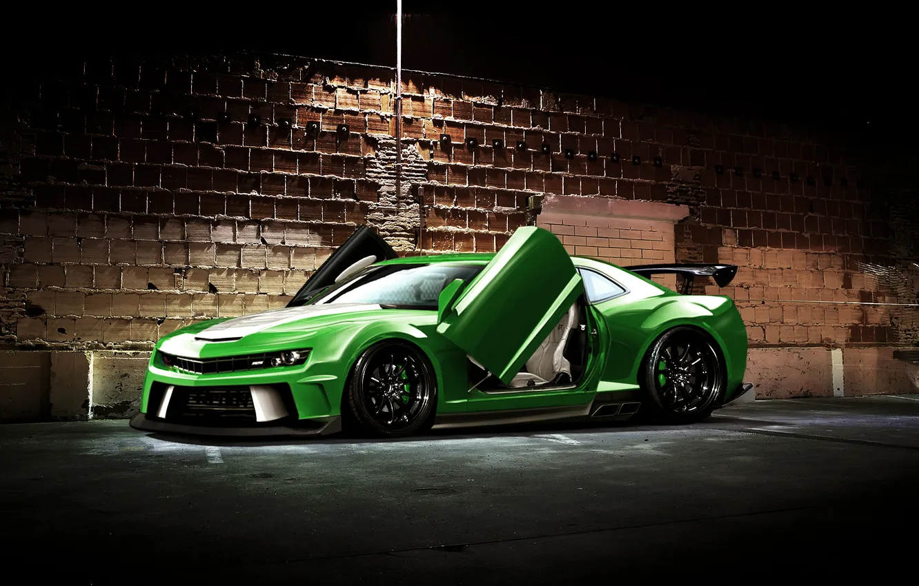 Photo wallpaper green, wall, tuning, car, brick, By Team Spain 3