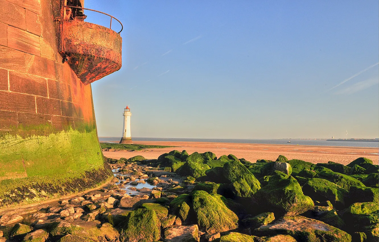 Photo wallpaper sea, the sky, stones, shore, lighthouse