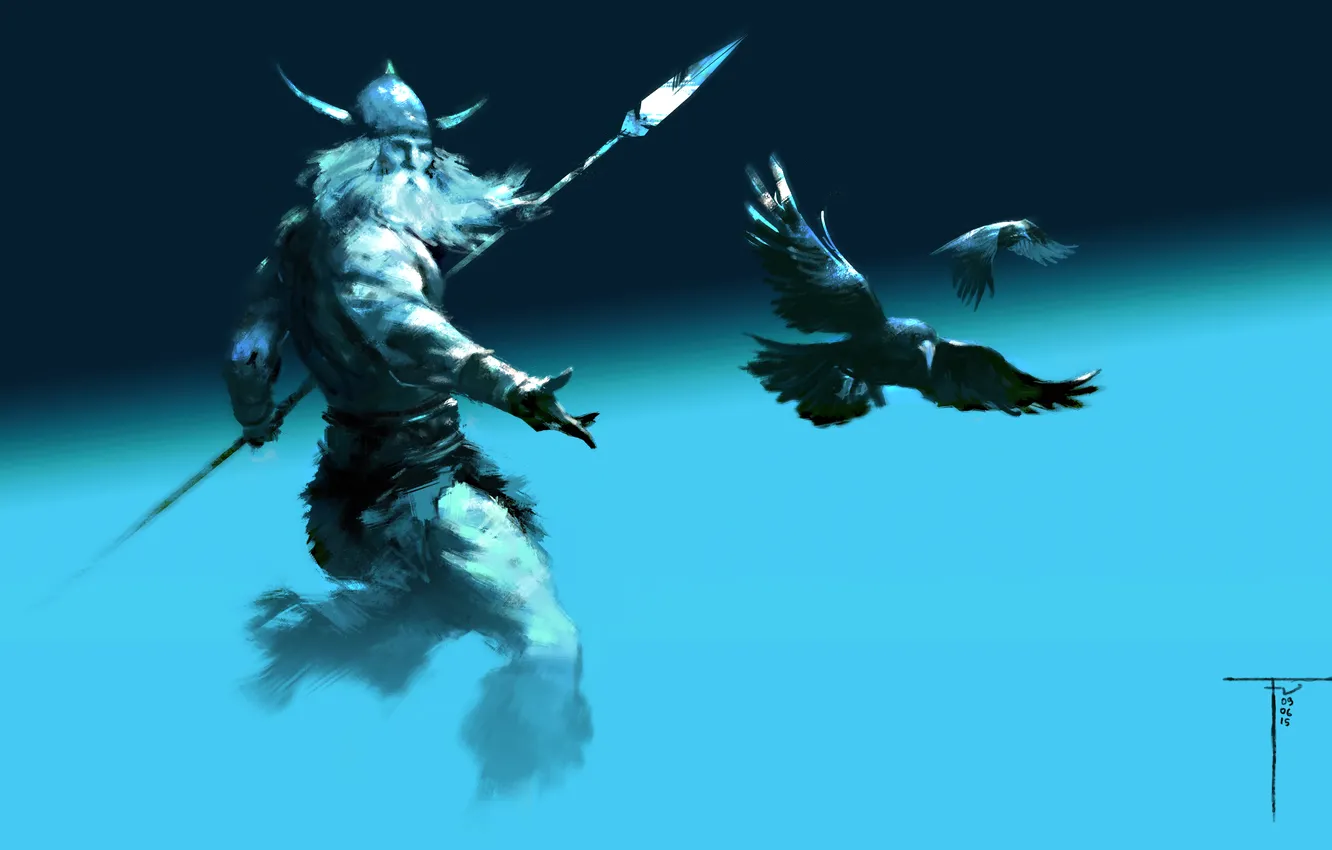 Photo wallpaper background, warrior, crows, The Vikings