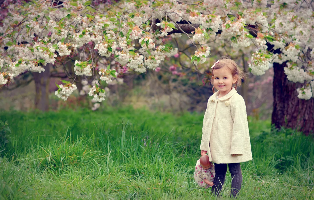 Photo wallpaper spring, doll, girl, flowering