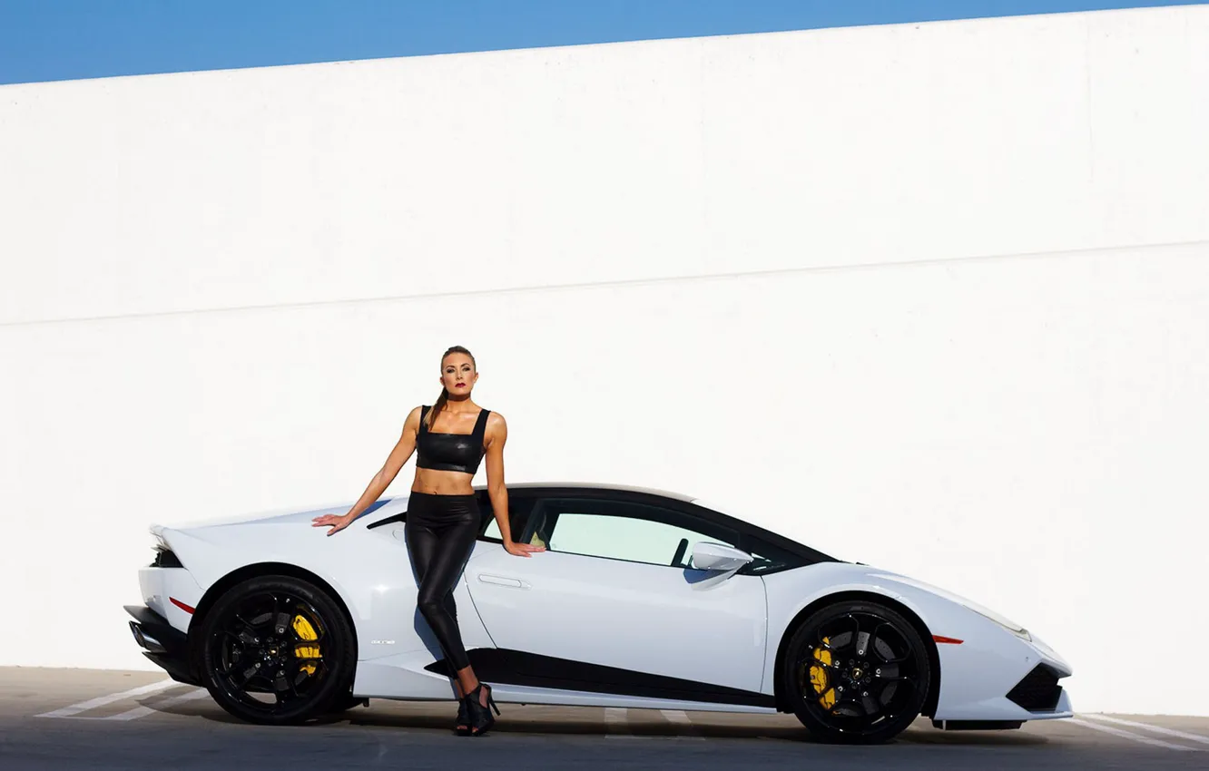 Photo wallpaper girl, Lamborghini, blonde, white car