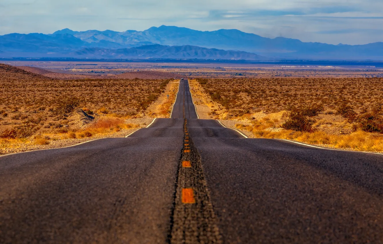 Photo wallpaper road, the sky, freedom, clouds, landscape, mountains, nature, the steppe