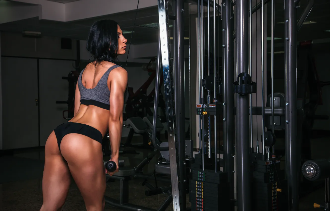 Photo wallpaper female, workout, fitness, gym, training, bodybuilder, exercise machine, triceps