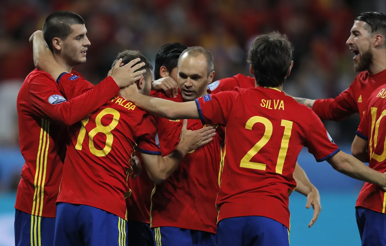Photo wallpaper football, Spain, players, football, Fabregas, Team, Iniesta, Sergio Ramos