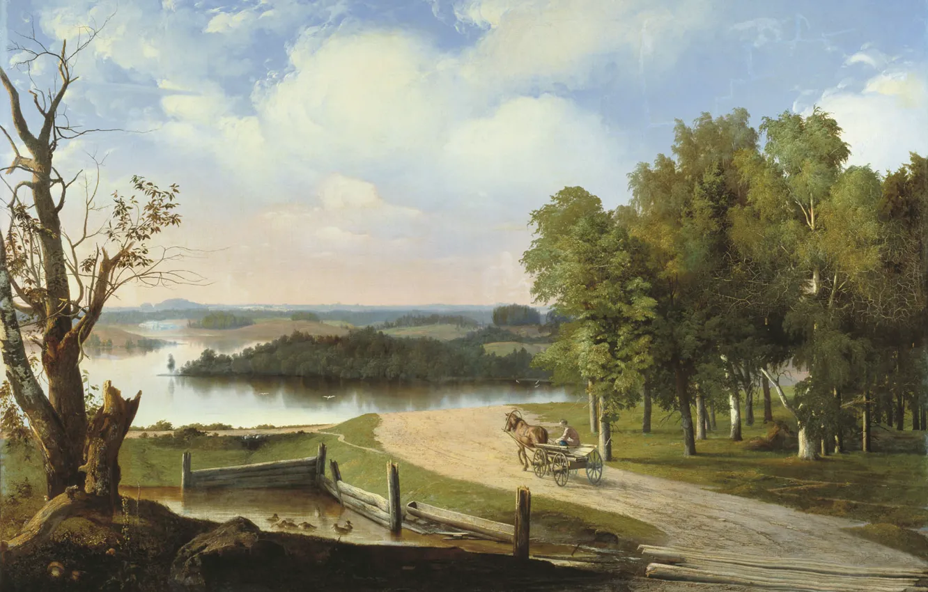 Photo wallpaper Goravsky Apollinaris Gilerovich, Landscape with river and road, cart