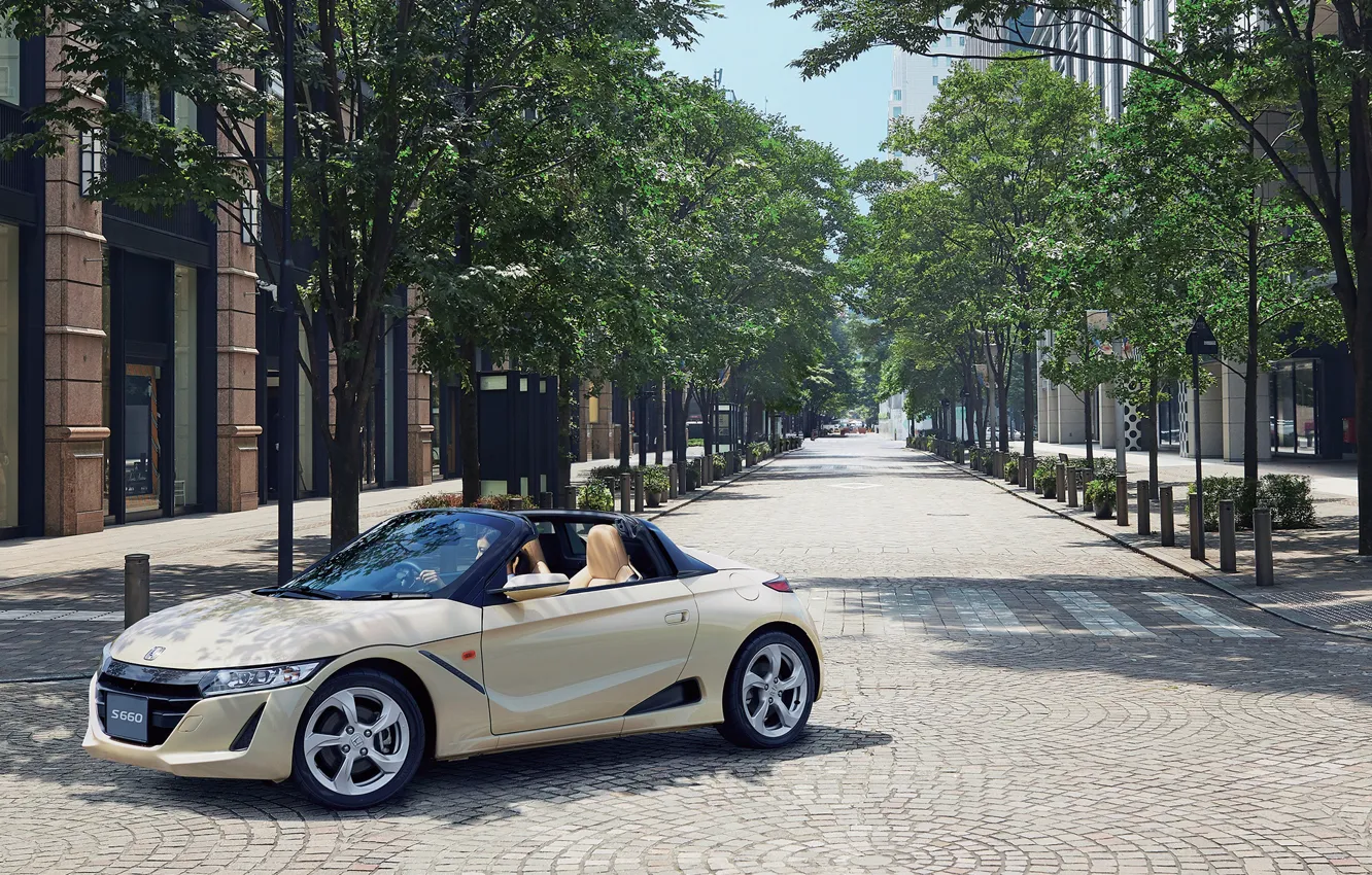 Photo wallpaper auto, trees, street, convertible, Honda, S660