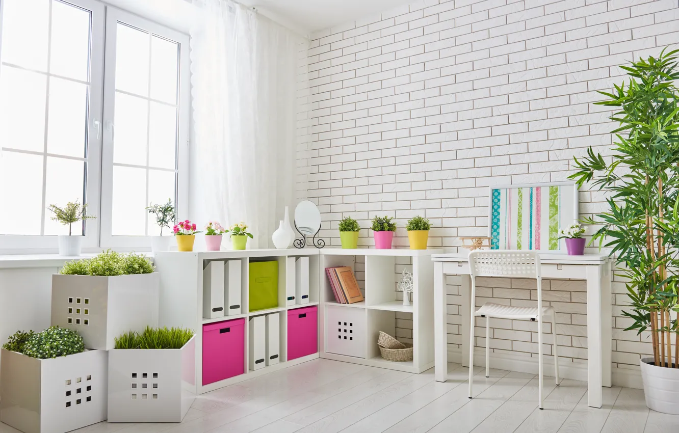 Photo wallpaper flowers, box, furniture, interior, children's room, Yuganov Konstantin