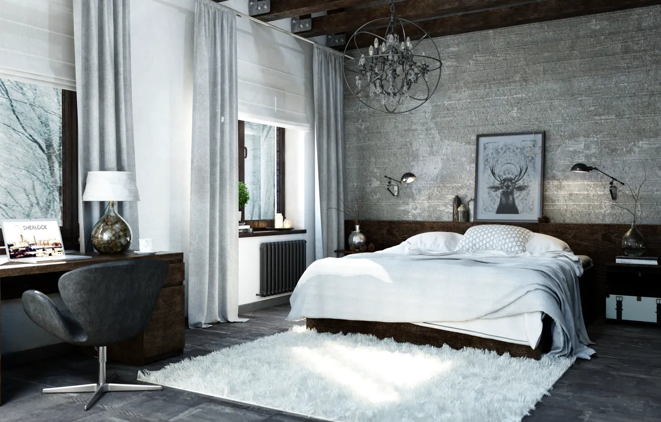 Photo wallpaper style, room, interior, bedroom, loft