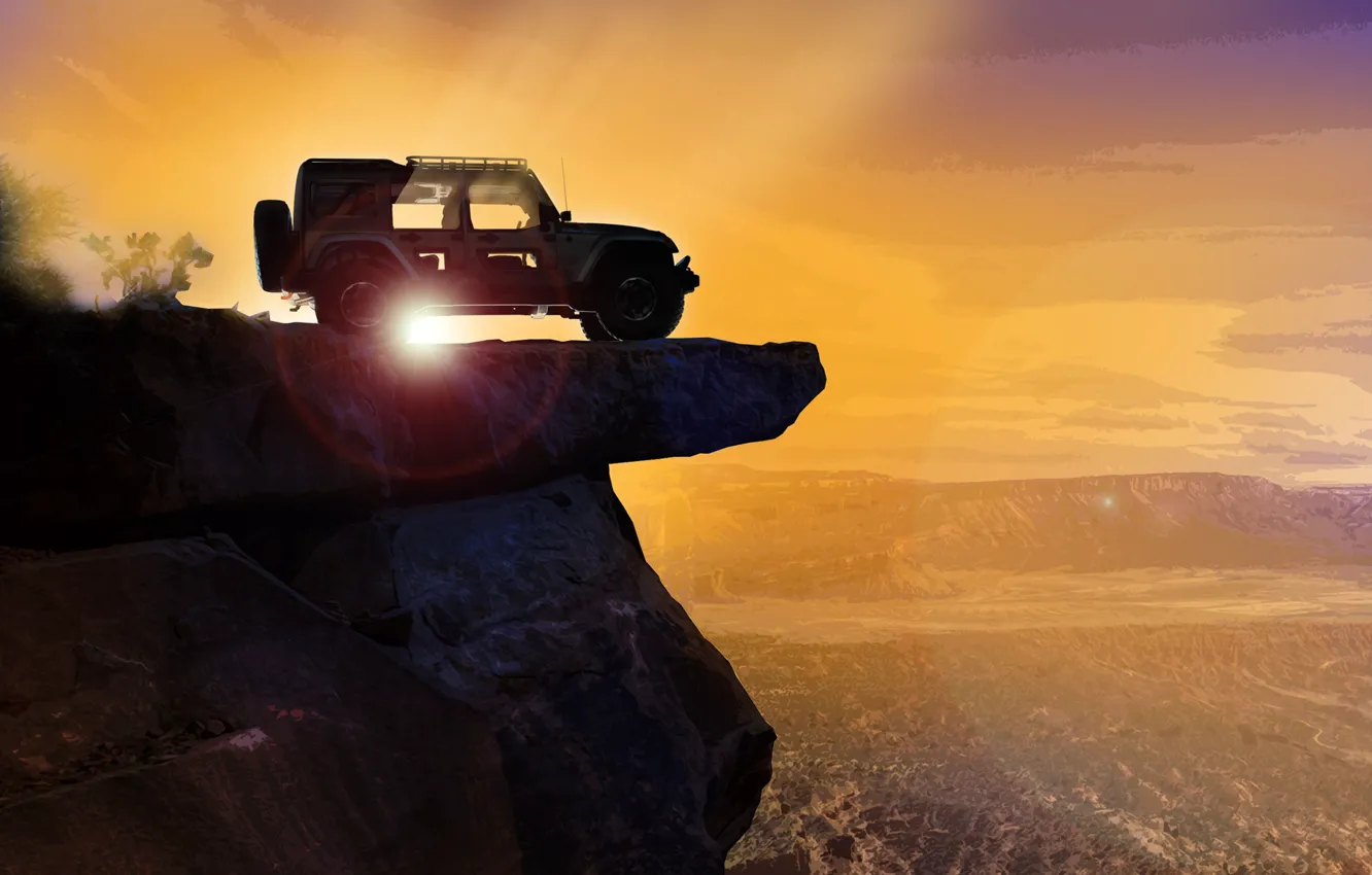 Photo wallpaper car, sky, landscape, Jeep, montain, vale, Jeep Easter Safari