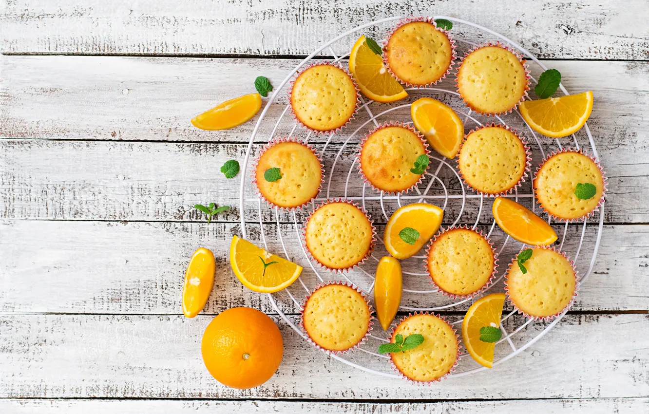 Photo wallpaper orange, citrus, mint, cupcakes, Timolina