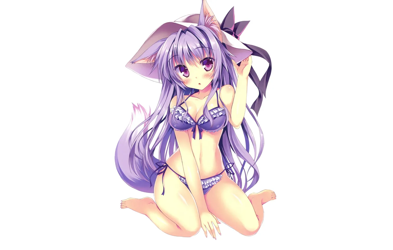 Photo wallpaper girl, sexy, lingerie, bra, cleavage, panties, long hair, hat