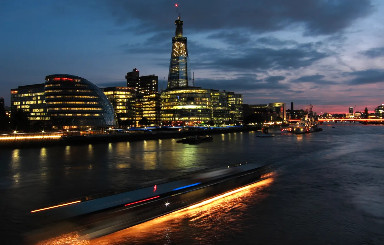 Photo wallpaper night, the city, lights, river, London, london, Thames, river