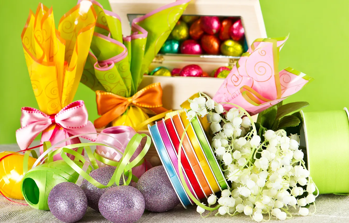 Photo wallpaper flowers, holiday, chocolate, eggs, spring, candy, Easter, tape