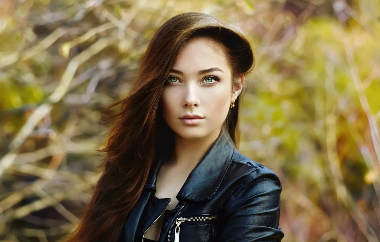 Photo wallpaper eyes, look, girl, spring, jacket, Sasha, bokeh, kozhanka