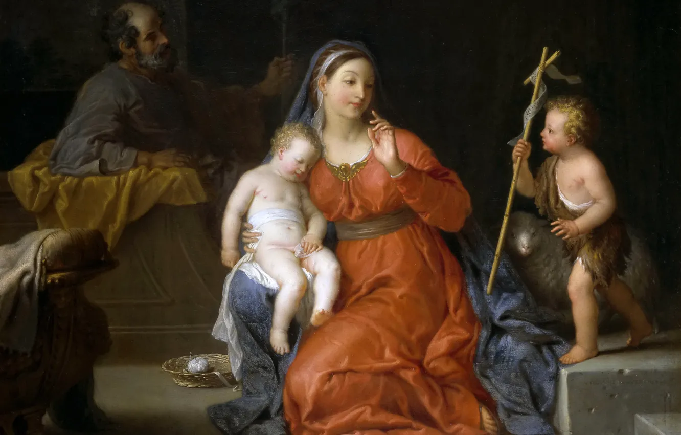 Photo wallpaper picture, religion, mythology, Michel-Ange Houasse, The Holy Family with Saint John the Baptist