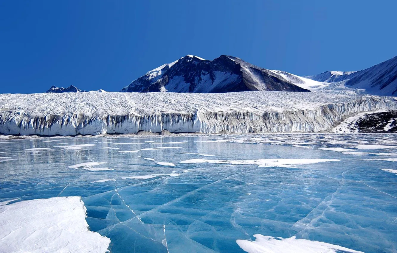 Photo wallpaper ice, the sky, mountains, lake, glacier