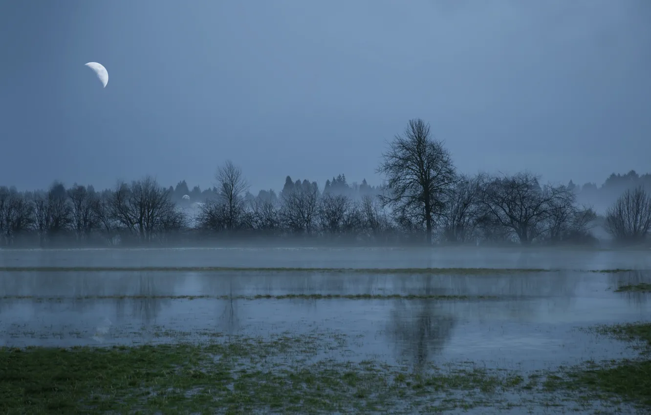 Photo wallpaper night, river, the moon