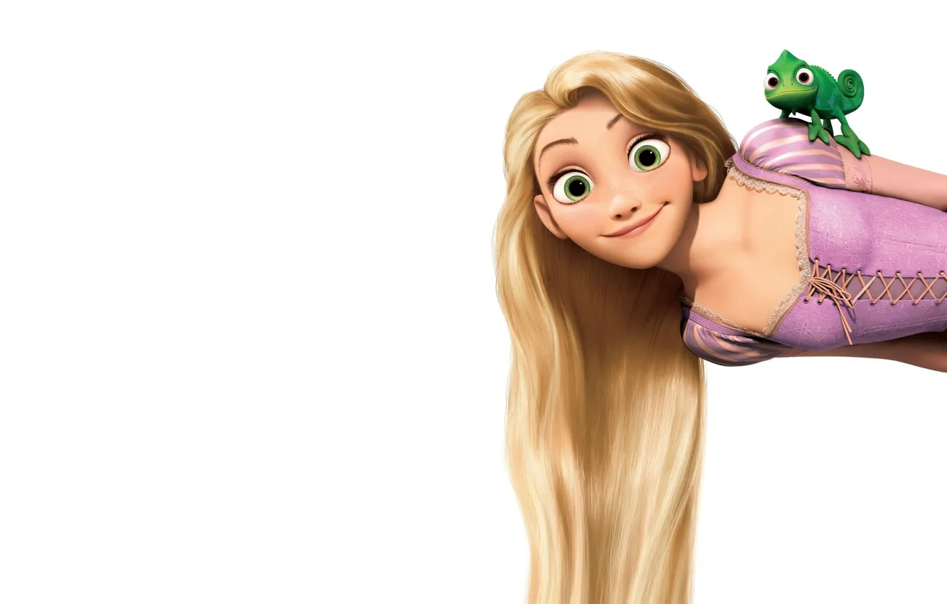 Photo wallpaper chameleon, white background, Tangled, Rapunzel Complicated story